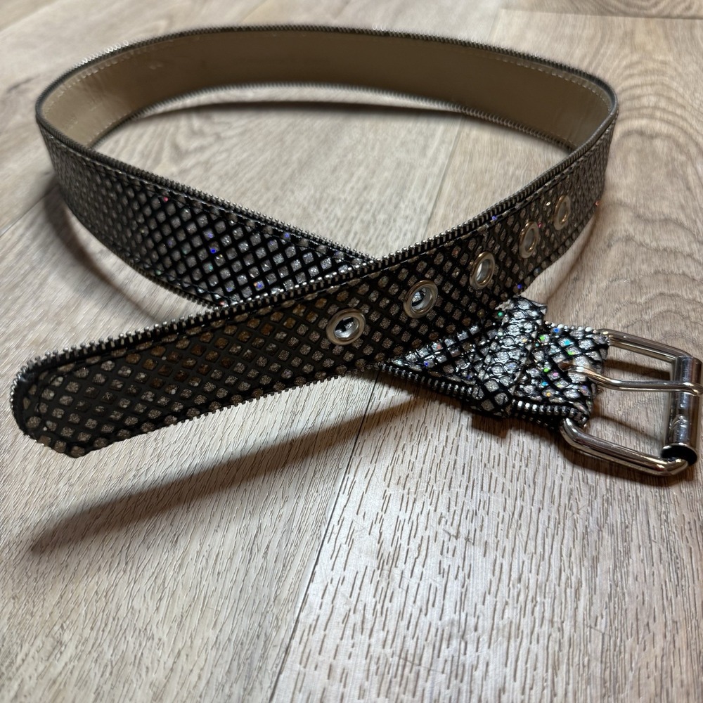 Y2K Relic Stud Zipper edge black metalic belt women large grunge whimsigoth Sm